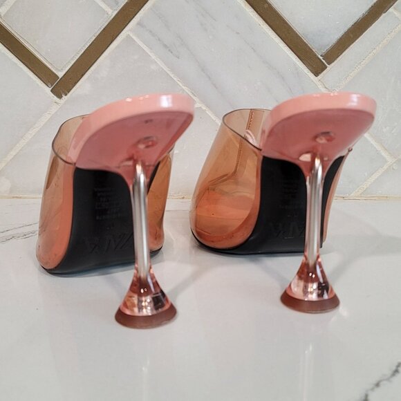 ZARA Vinyl heeled mules pointed toes transparent heels rose color Size 38 US 7.5 - Picture 8 of 15